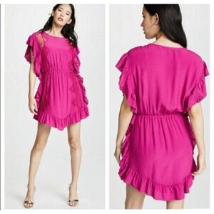 NWT IRO Fuchsia Pink Lace Ruffle Mini Dress Size 8